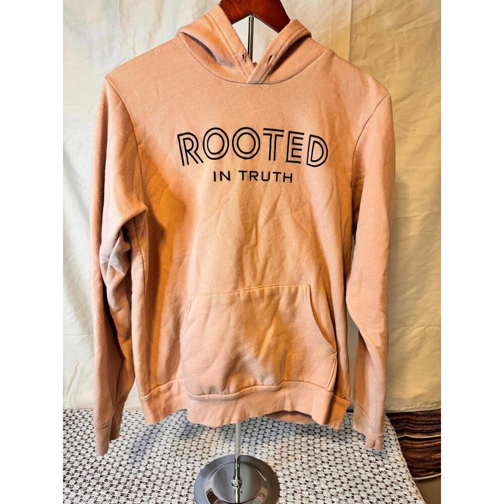 Bella + Canvas Hoodie Size L Peach Rooted In Truth‎ Graphic Fleece Pullover